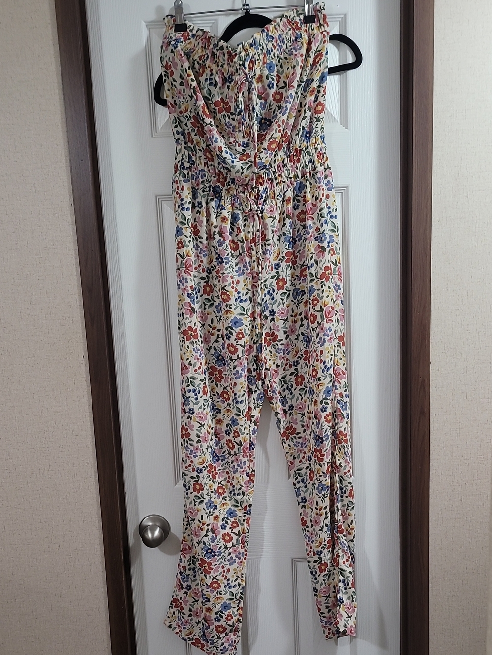 BlueVelvet Floral Strapless Smocked Jumpsuit - Cream Multi